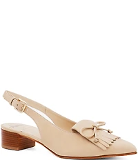 Amalfi Aguglia Leather Bow Kiltie Slingback Block Heel Pumps