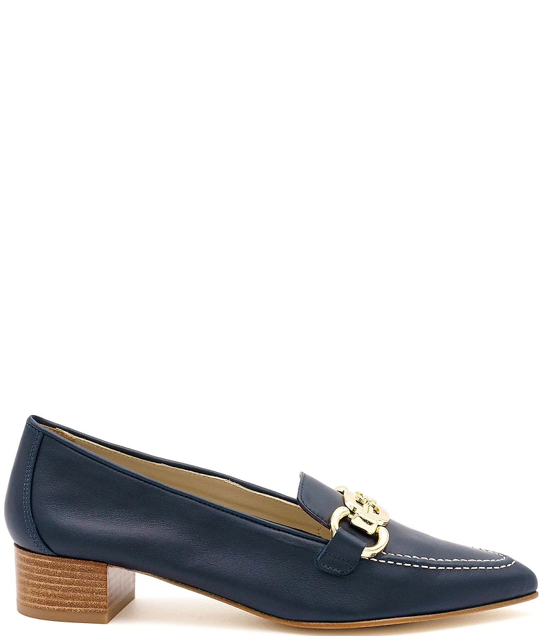 Amalfi Amarone Leather Bit Buckle Block Heel Loafer Pumps