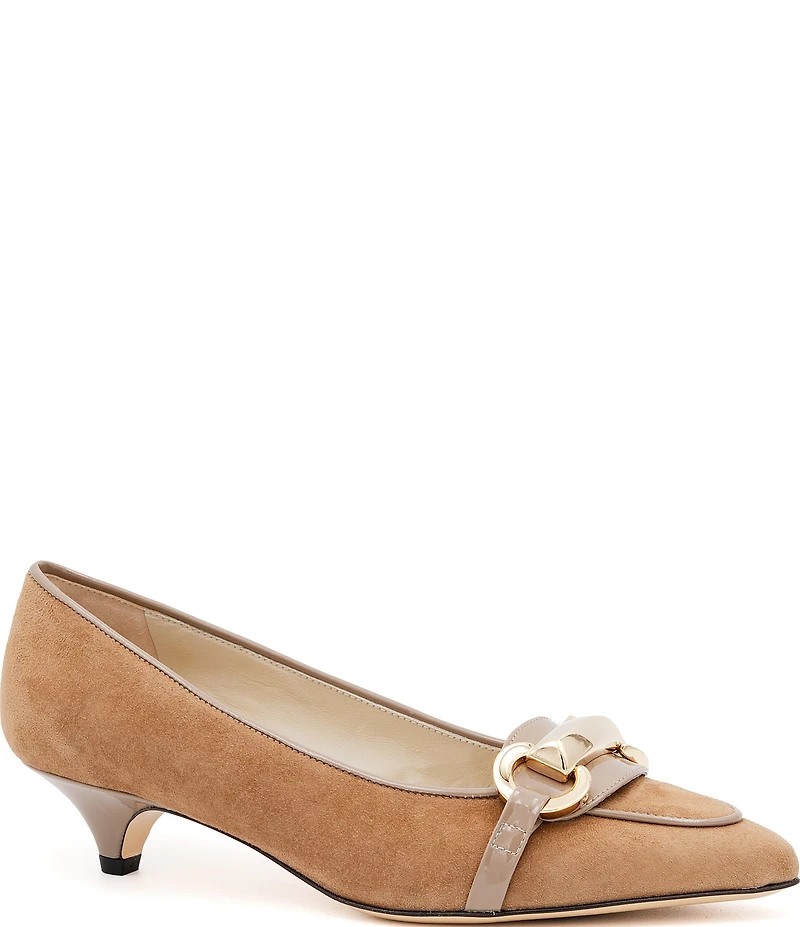 Amalfi Astarte Nubuck Suede Strap Hardware Kitten Heel Loafer Pumps