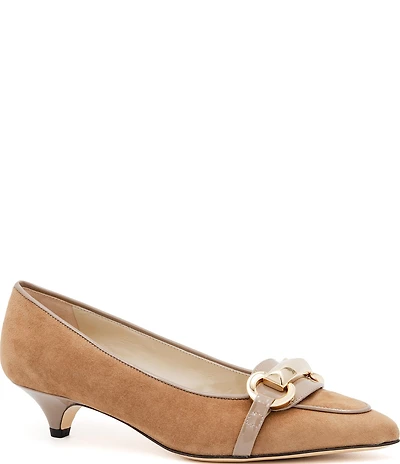 Amalfi Astarte Nubuck Suede Strap Hardware Kitten Heel Loafer Pumps