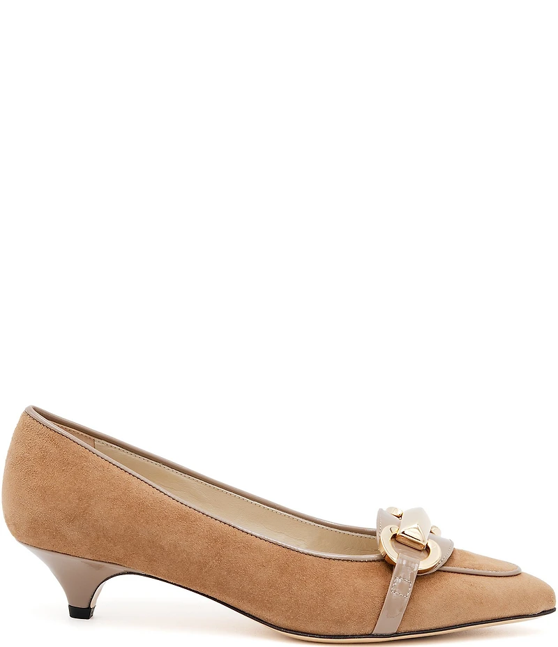 Amalfi Astarte Nubuck Suede Strap Hardware Kitten Heel Loafer Pumps