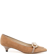 Amalfi Astarte Nubuck Suede Strap Hardware Kitten Heel Loafer Pumps