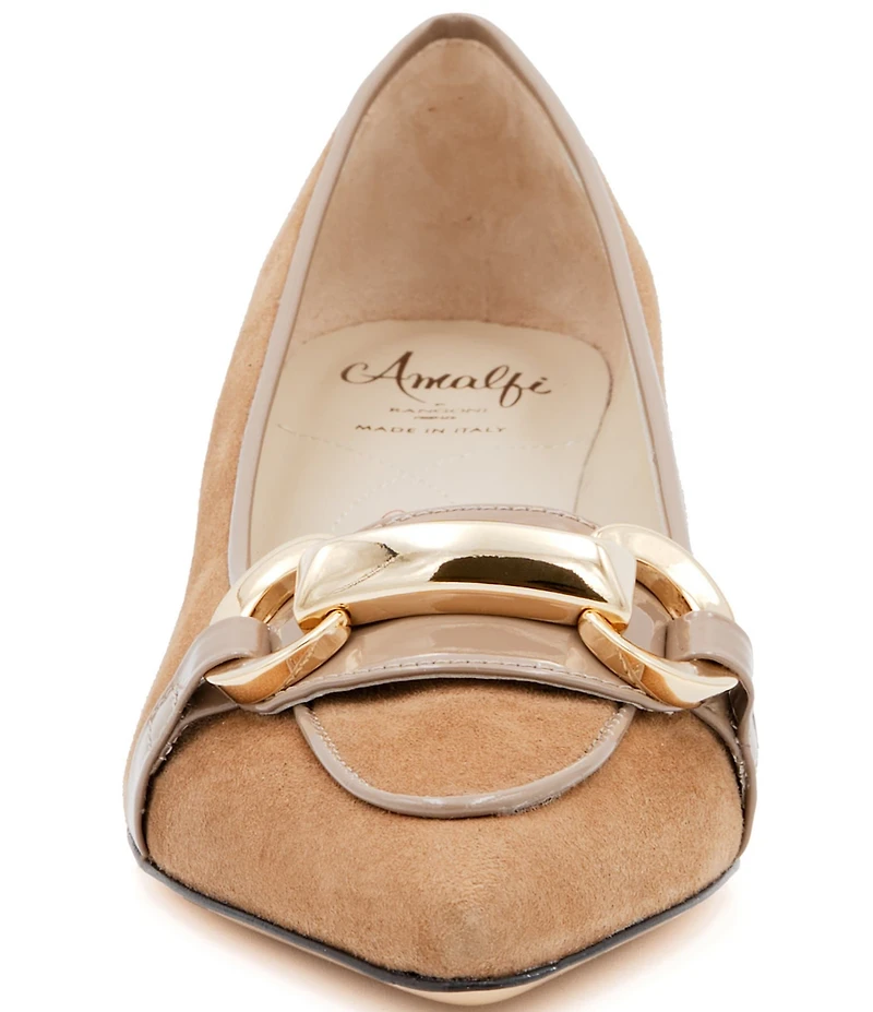 Amalfi Astarte Nubuck Suede Strap Hardware Kitten Heel Loafer Pumps