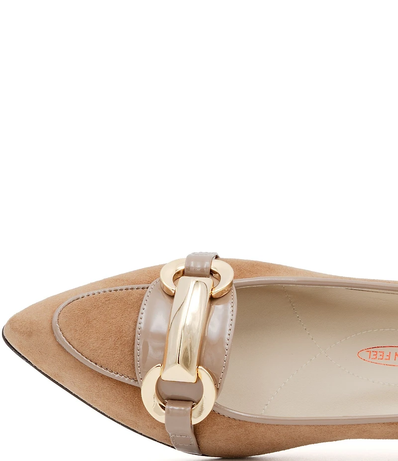 Amalfi Astarte Nubuck Suede Strap Hardware Kitten Heel Loafer Pumps