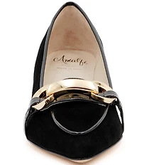 Amalfi Astarte Nubuck Suede Strap Hardware Kitten Heel Loafer Pumps