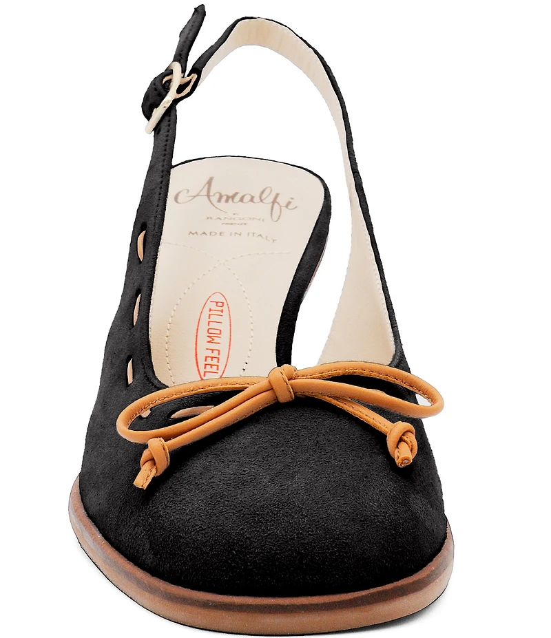 Amalfi Baila Bow Suede Slingback Block Heel Pumps