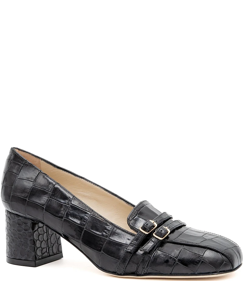 Amalfi Basilisco Croco Embossed Leather Tailored Loafer Pumps