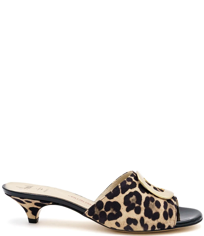 Amalfi Dalmazia Leather Leopard Print Ornamented Slide Sandals