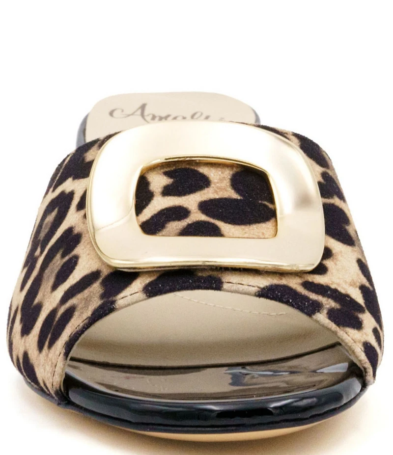 Amalfi Dalmazia Leather Leopard Print Ornamented Slide Sandals