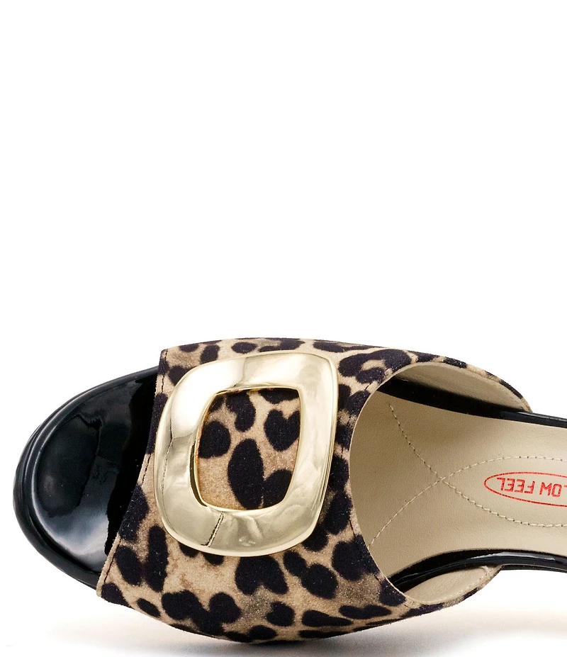 Amalfi Dalmazia Leather Leopard Print Ornamented Slide Sandals