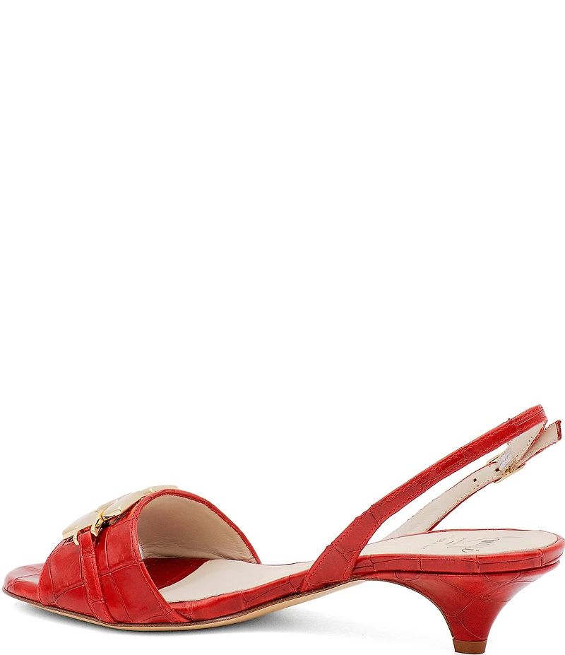 Amalfi Dama Leather Ornamented Slingback Kitten Heel Dress Sandals