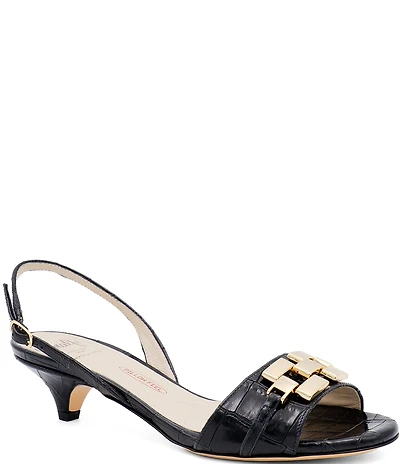 Amalfi Dama Leather Ornamented Slingback Kitten Heel Dress Sandals