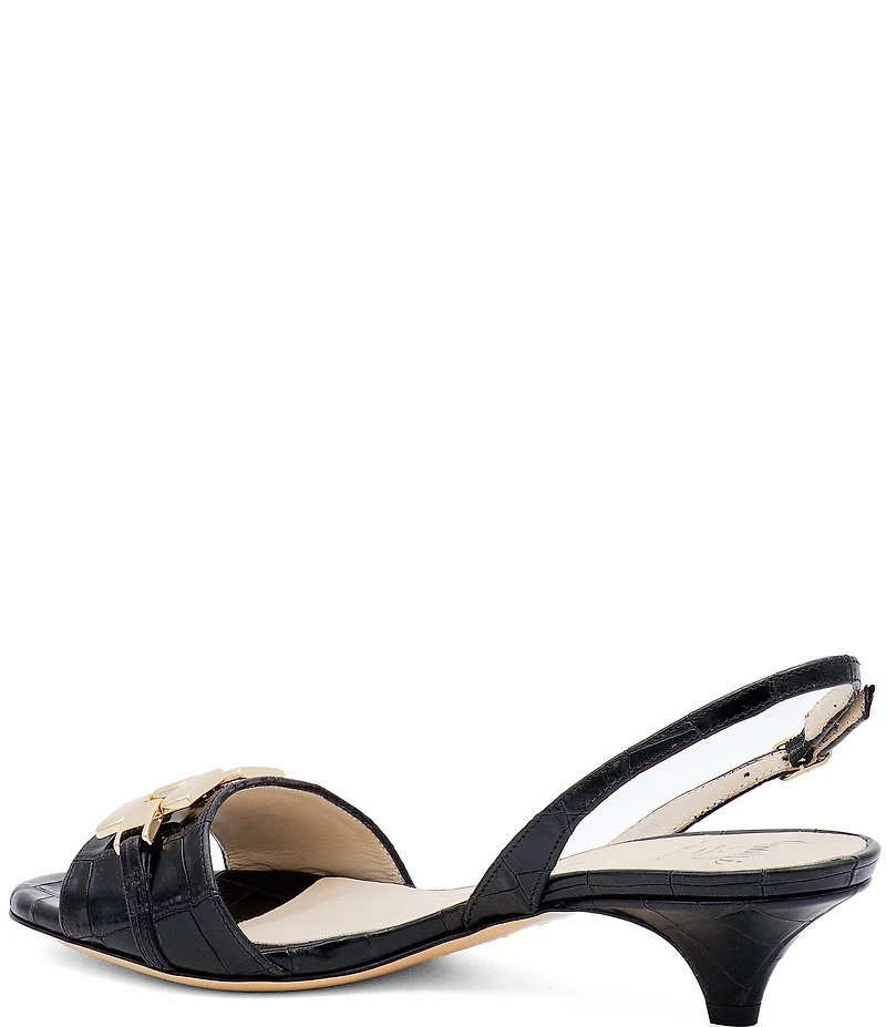 Amalfi Dama Leather Ornamented Slingback Kitten Heel Dress Sandals