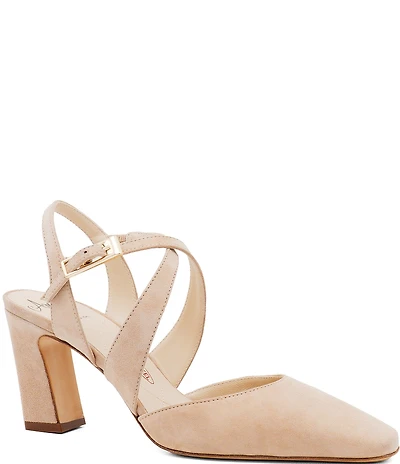 Amalfi Fagiolo Suede Cross Strap Pointed Toe Pumps