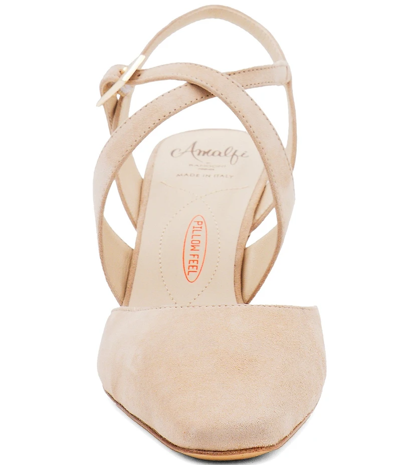 Amalfi Fagiolo Suede Cross Strap Pointed Toe Pumps