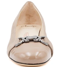 Amalfi Miele Nubuck Suede Bit Buckle Patent Cap Toe Ballerina Flats