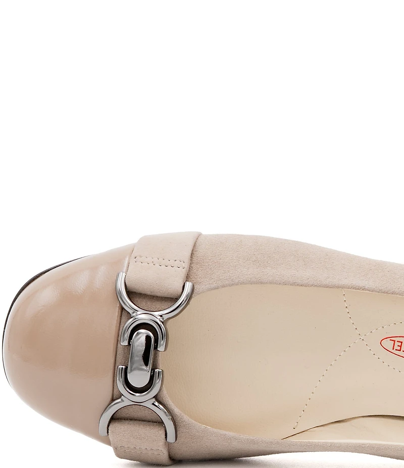 Amalfi Miele Nubuck Suede Bit Buckle Patent Cap Toe Ballerina Flats