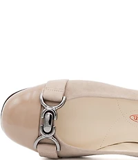 Amalfi Miele Nubuck Suede Bit Buckle Patent Cap Toe Ballerina Flats