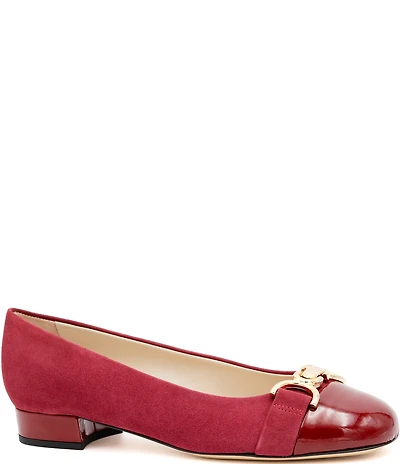 Amalfi Miele Nubuck Suede Bit Buckle Patent Cap Toe Ballerina Flats