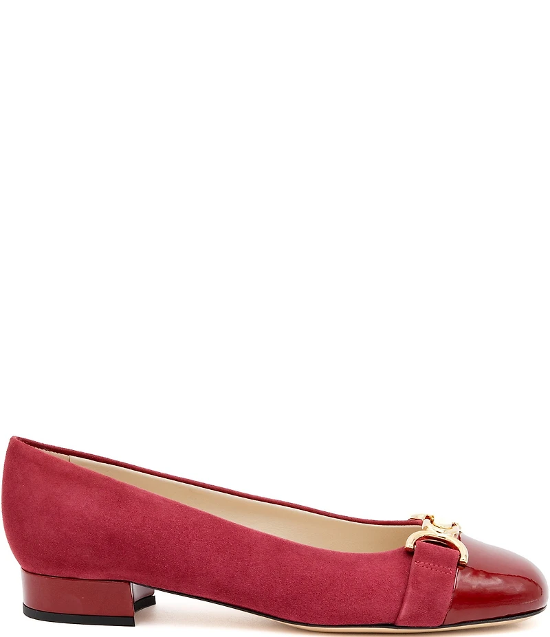 Amalfi Miele Nubuck Suede Bit Buckle Patent Cap Toe Ballerina Flats