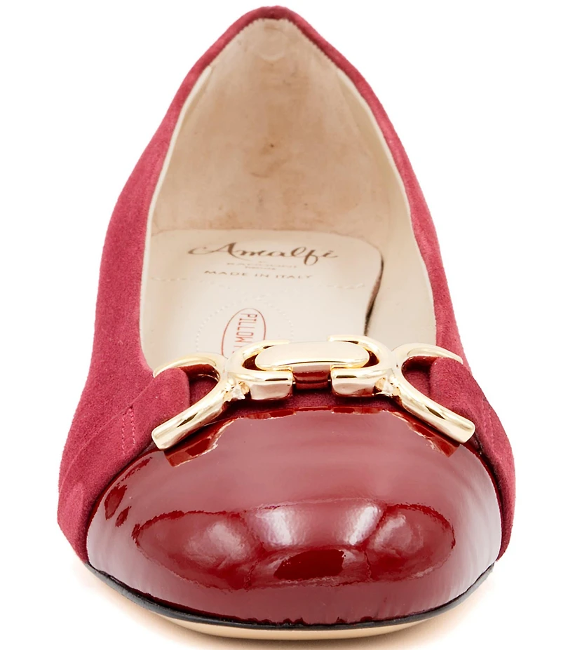 Amalfi Miele Nubuck Suede Bit Buckle Patent Cap Toe Ballerina Flats