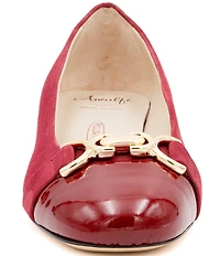 Amalfi Miele Nubuck Suede Bit Buckle Patent Cap Toe Ballerina Flats
