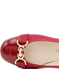 Amalfi Miele Nubuck Suede Bit Buckle Patent Cap Toe Ballerina Flats