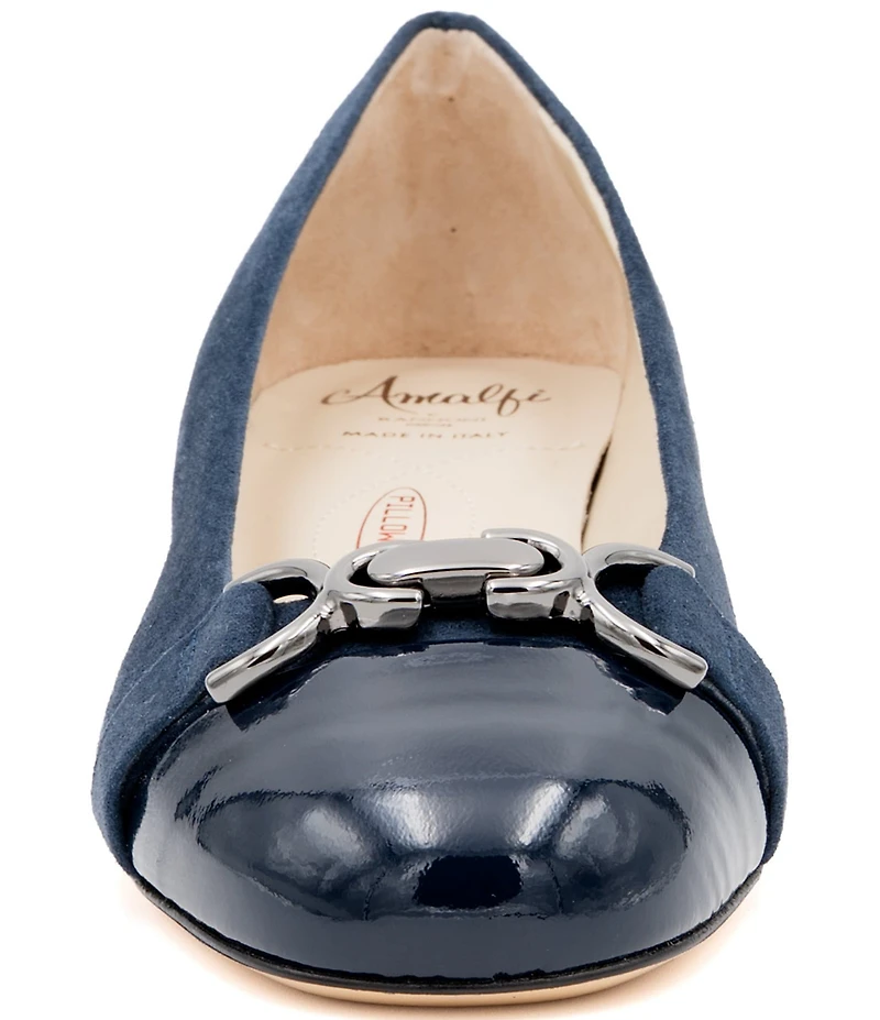 Amalfi Miele Nubuck Suede Bit Buckle Patent Cap Toe Ballerina Flats