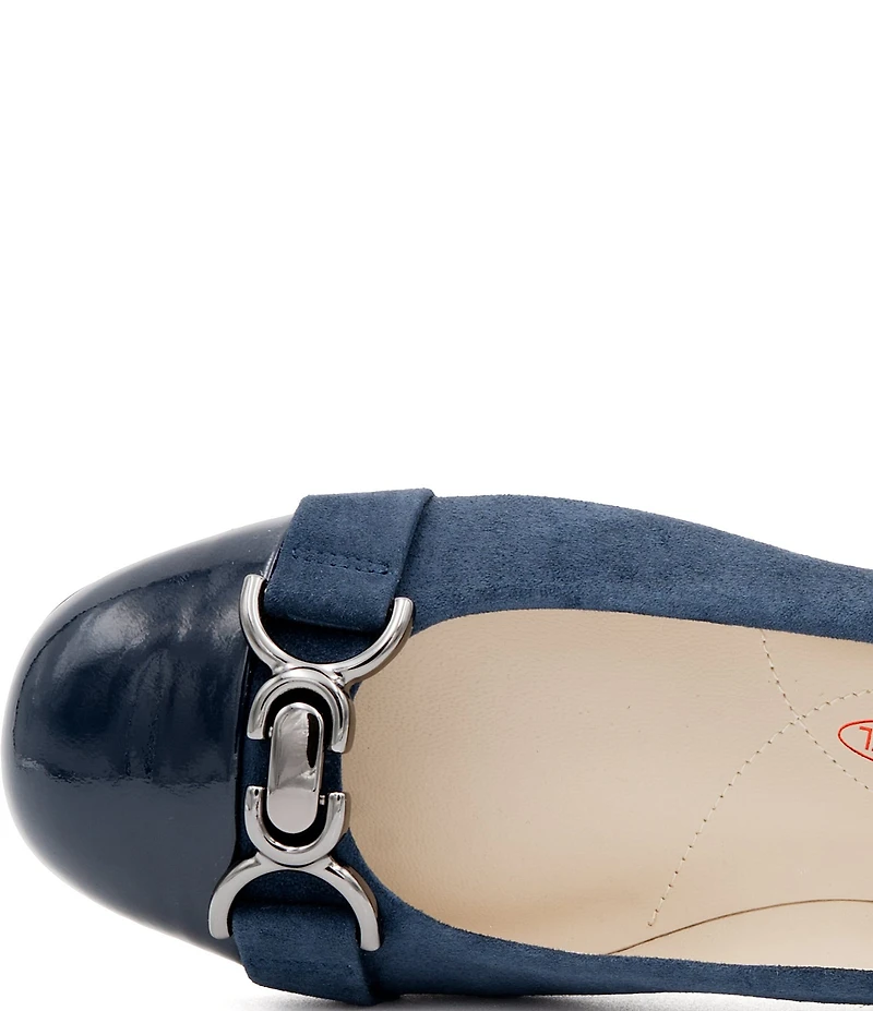 Amalfi Miele Nubuck Suede Bit Buckle Patent Cap Toe Ballerina Flats