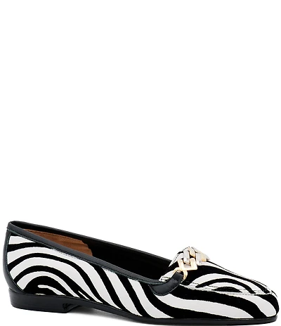 Amalfi Oste Zebra Print Leather Chain Loafers