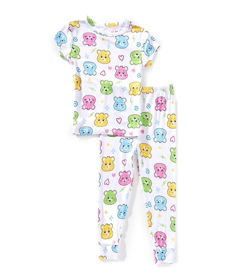 AME Little Girls Care Bears Short Sleeve Allover Print Top & Pajama 2-Piece Set