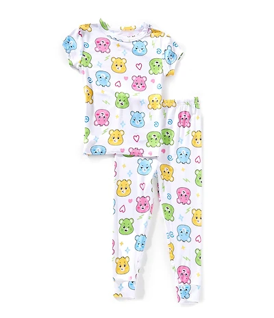 AME Little Girls Care Bears Short Sleeve Allover Print Top & Pajama 2-Piece Set