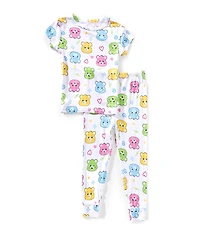 AME Little Girls Care Bears Short Sleeve Allover Print Top & Pajama 2-Piece Set