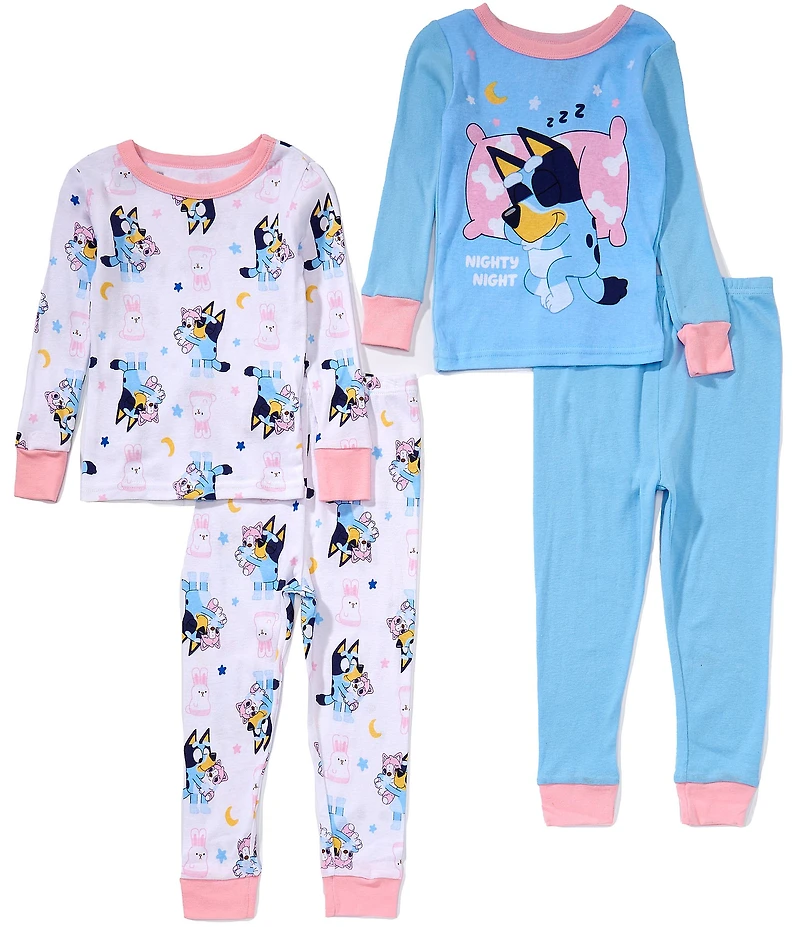 AME Little Girls Long Sleeve Graphic Night Night Bluey Top & Matching Pajama 2-Package Set