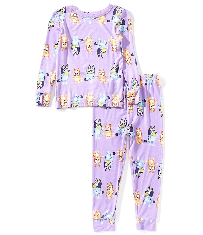 AME Little/Big Girls Long Sleeve Graphic Bluey Vibes Print Tone & Matching Pajama Pants 2-Piece Set