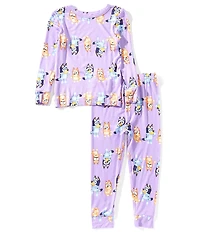 AME Little/Big Girls Long Sleeve Graphic Bluey Vibes Print Tone & Matching Pajama Pants 2-Piece Set