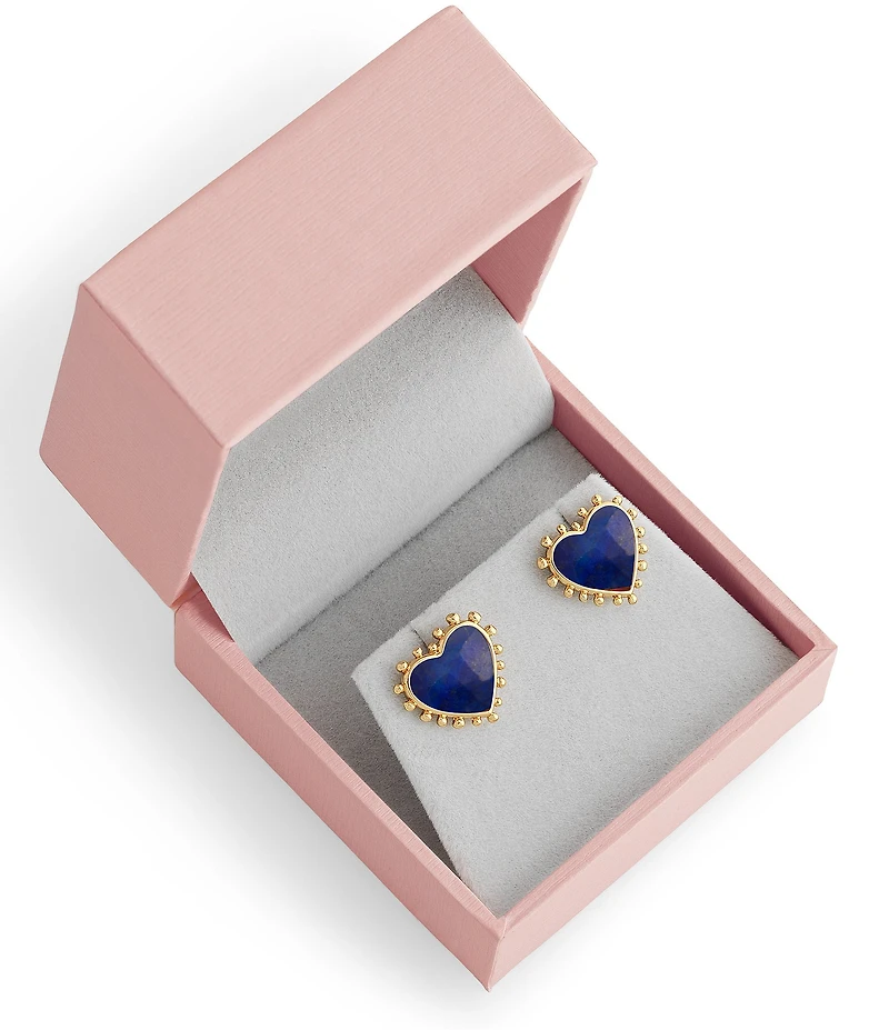 Anabel Aram 18K Heart with Stone Stud Earrings