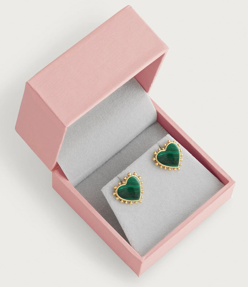 Anabel Aram 18K Heart with Stone Stud Earrings