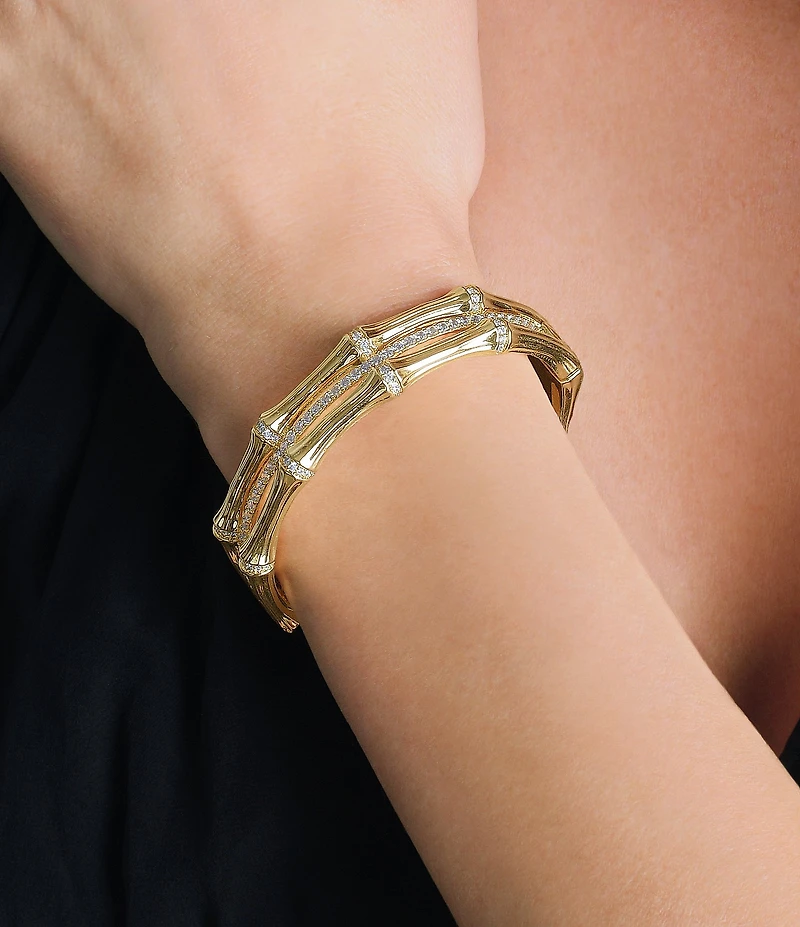 Anabel Aram Bamboo Crystal Stacked Hinge Bangle Bracelet