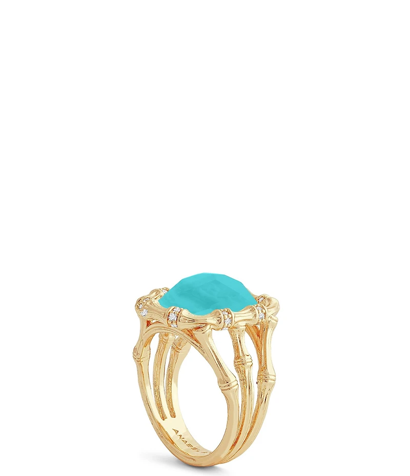 Anabel Aram Bamboo With Mother Of Pearl Stone Cocktail Ring