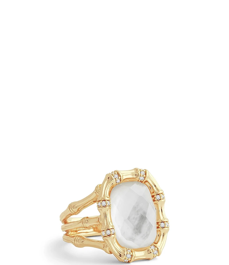 Anabel Aram Bamboo With Mother Of Pearl Stone Cocktail Ring