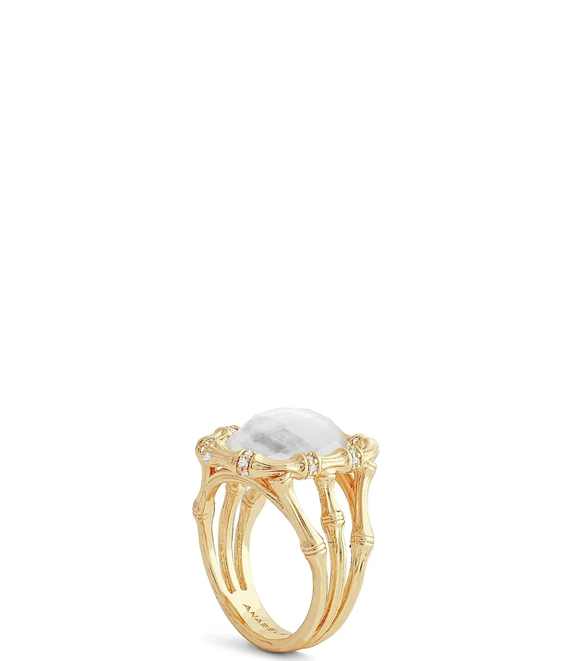 Anabel Aram Bamboo With Mother Of Pearl Stone Cocktail Ring