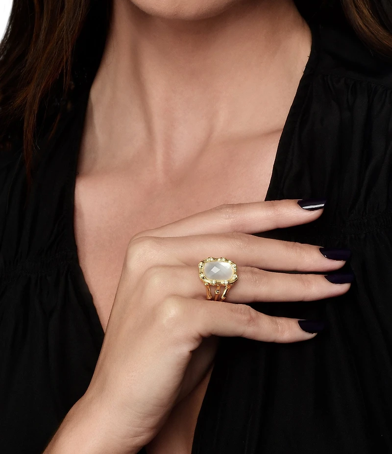 Anabel Aram Bamboo With Mother Of Pearl Stone Cocktail Ring