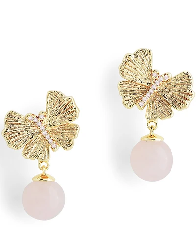 Anabel Aram Butterfly Rose Quartz Drop Earrings