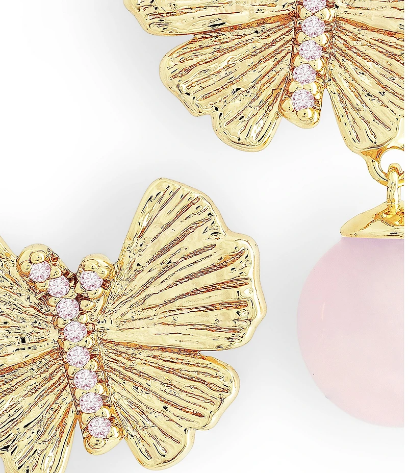 Anabel Aram Butterfly Rose Quartz Drop Earrings