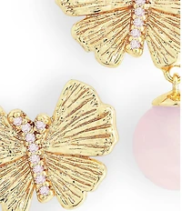 Anabel Aram Butterfly Rose Quartz Drop Earrings