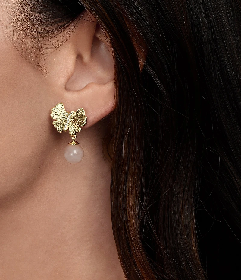 Anabel Aram Butterfly Rose Quartz Drop Earrings