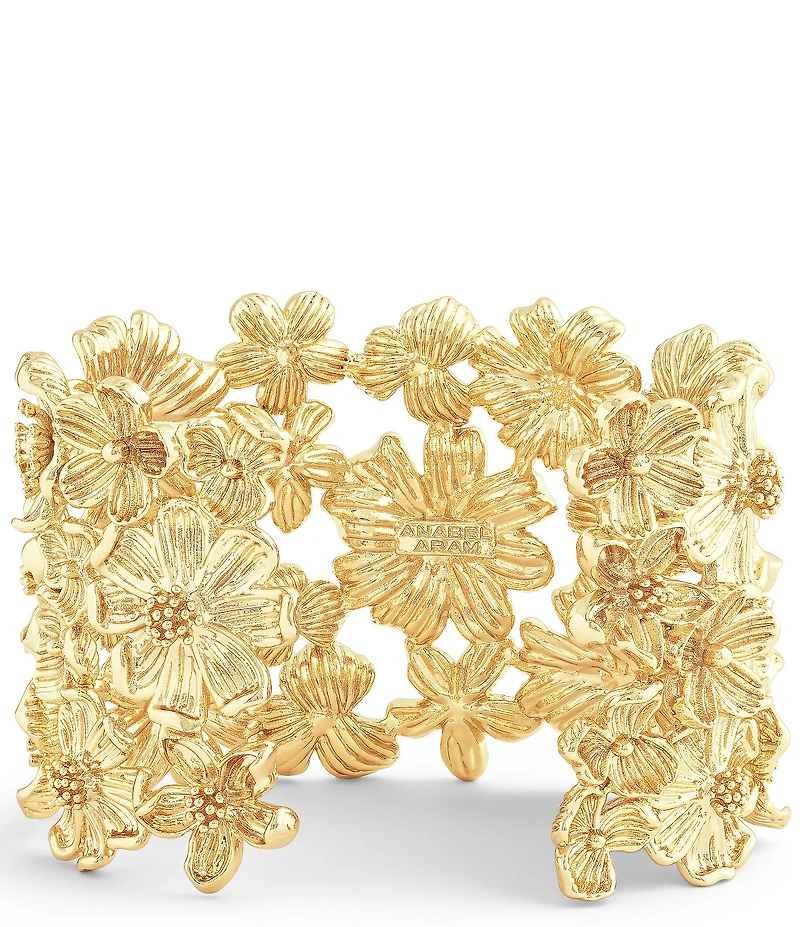 Anabel Aram Wildflowers Gold Wide Cuff Bracelet