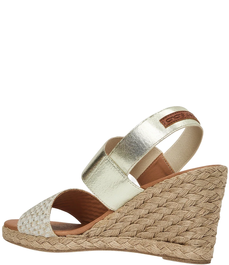 Andre Assous Allison Metallic Elastic Slingback Wedge Espadrille Sandals