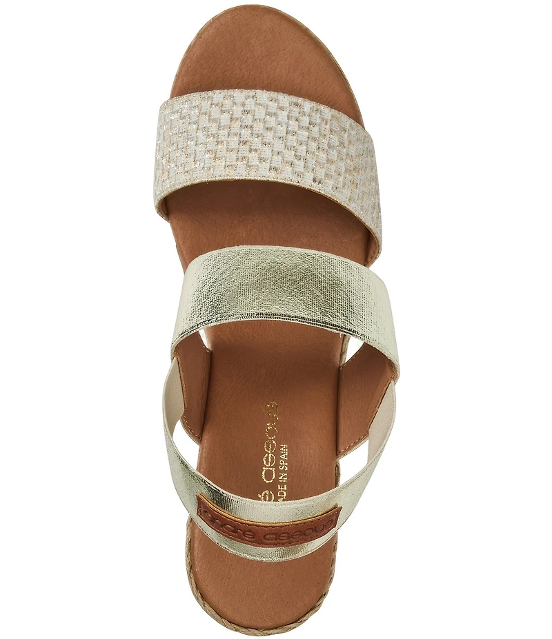 Andre Assous Allison Metallic Elastic Slingback Wedge Espadrille Sandals